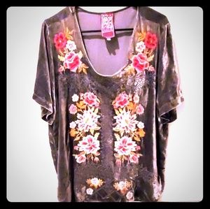 Johnny Was JWLA velvet shirt with embroidery
